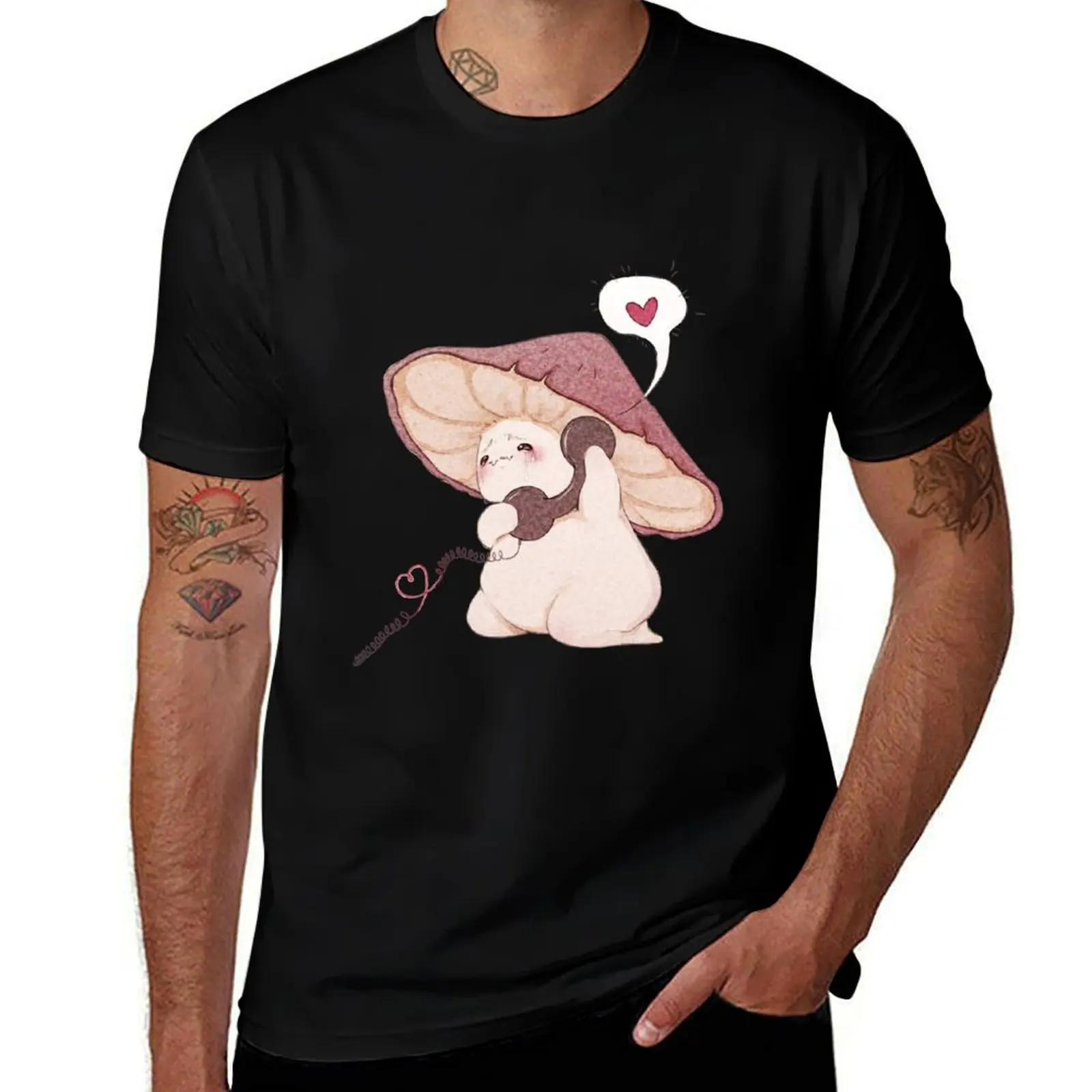 Miss you - cute mushroom on the phone T-Shirt Basic Solid Color Casual Tee Shirt T-Shirt