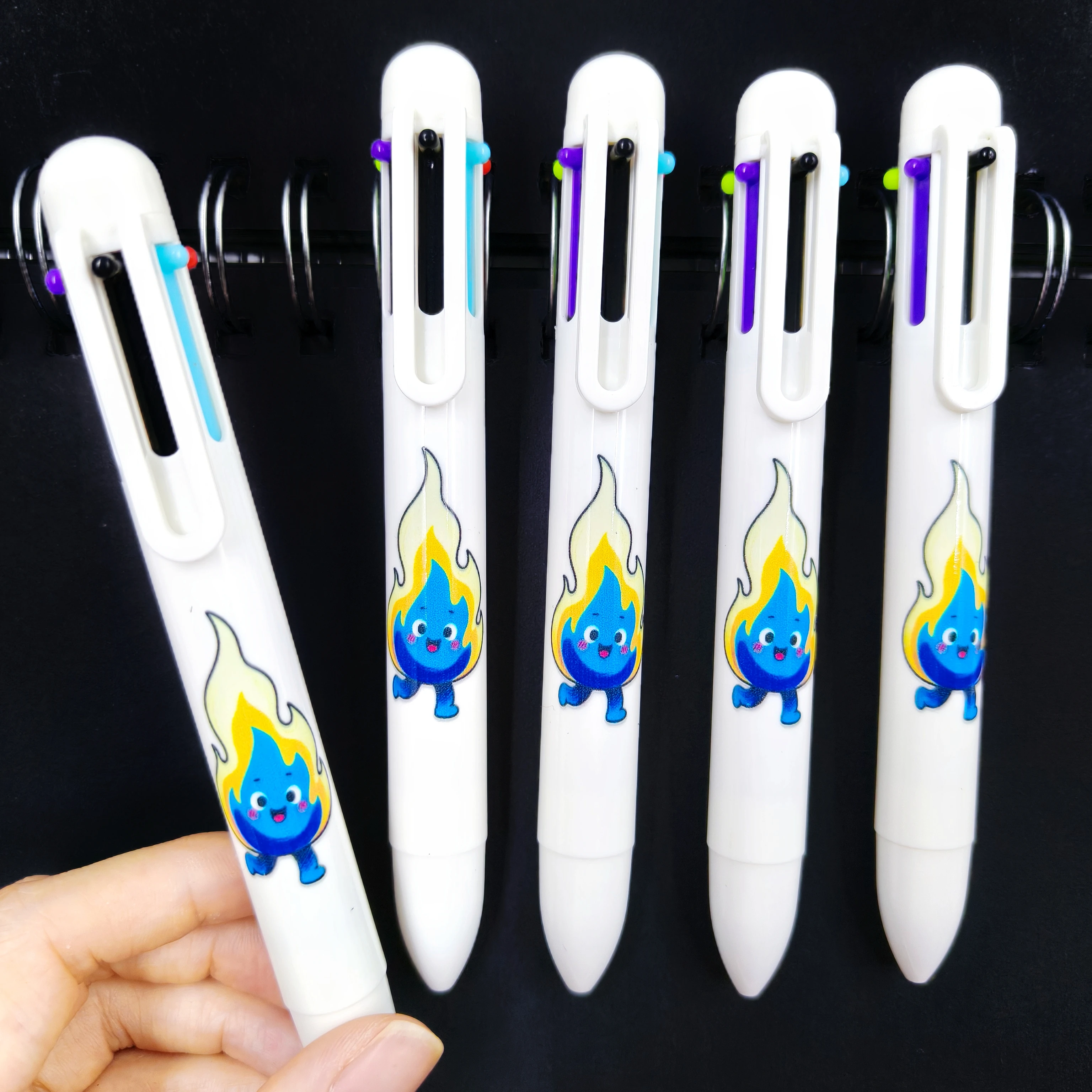

7PCS expression, small flame pattern, multi-color pen, white series, blue flame, 6-color ballpoint pen, student opening gift pen