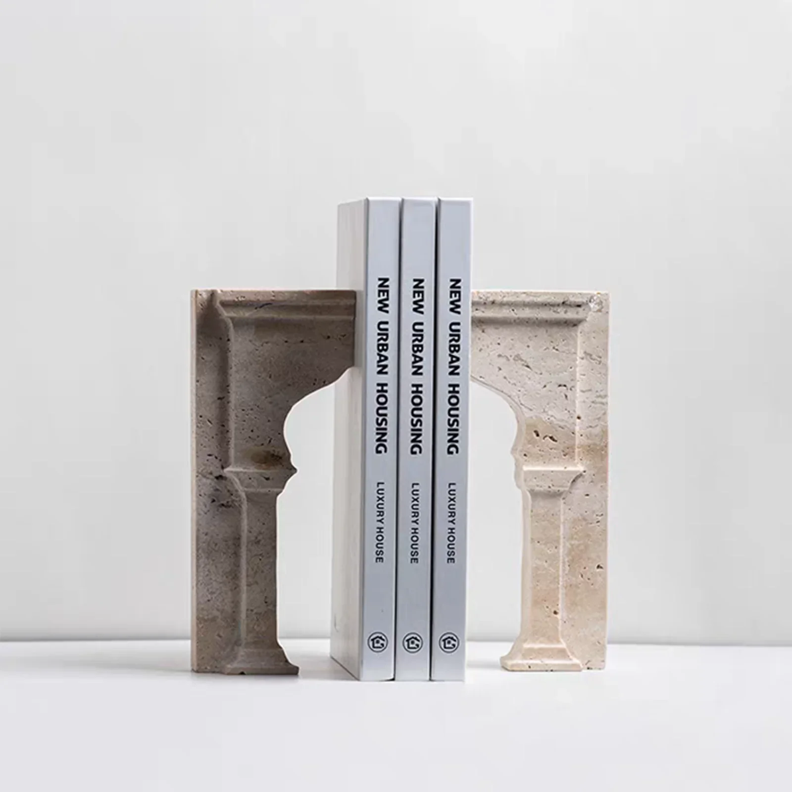 

2 pcs Set Arc de Triomphe Natural Marble Bookends Stone Premium Decorative for Home Office Practical Book Organizing Function
