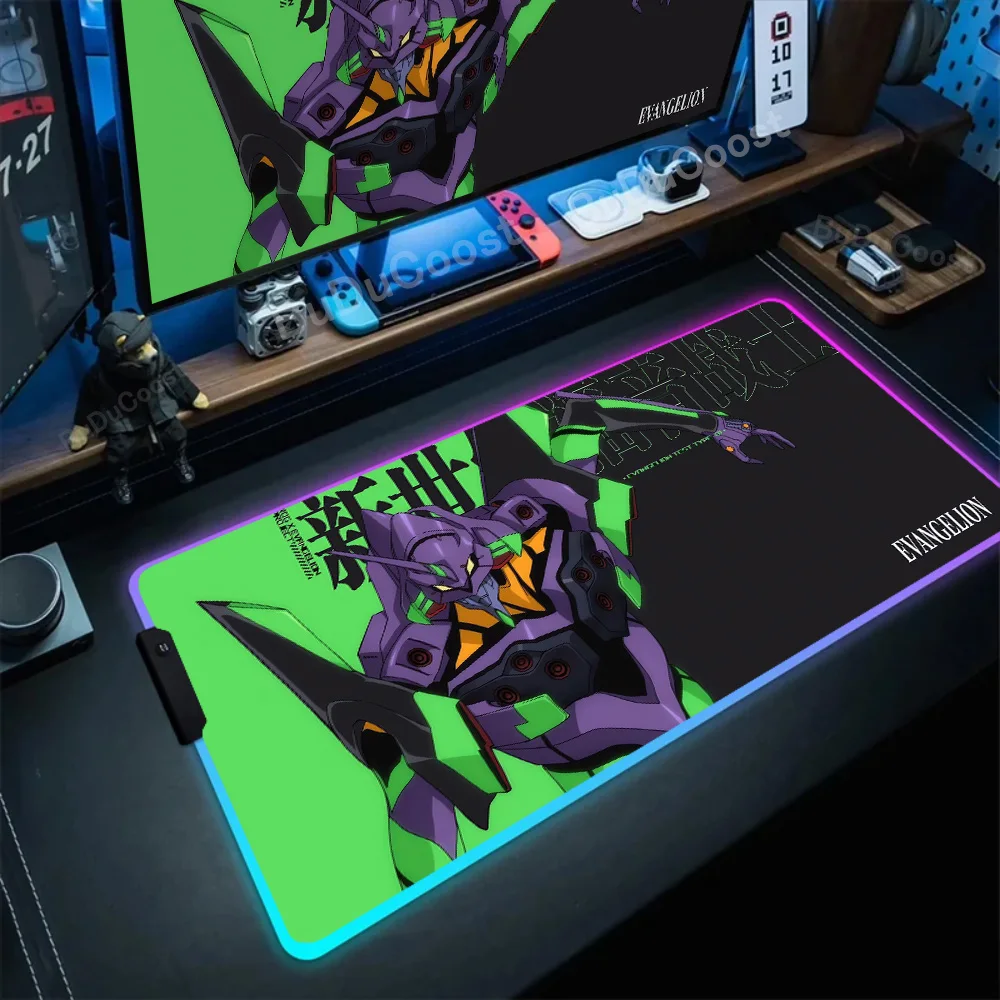 Anime Mause Gaming RGB Carpet Rubber Mat Evangelions Table Pad Kawaii Office Accessories Mouse Pad Laptops LED Backlight Cushion