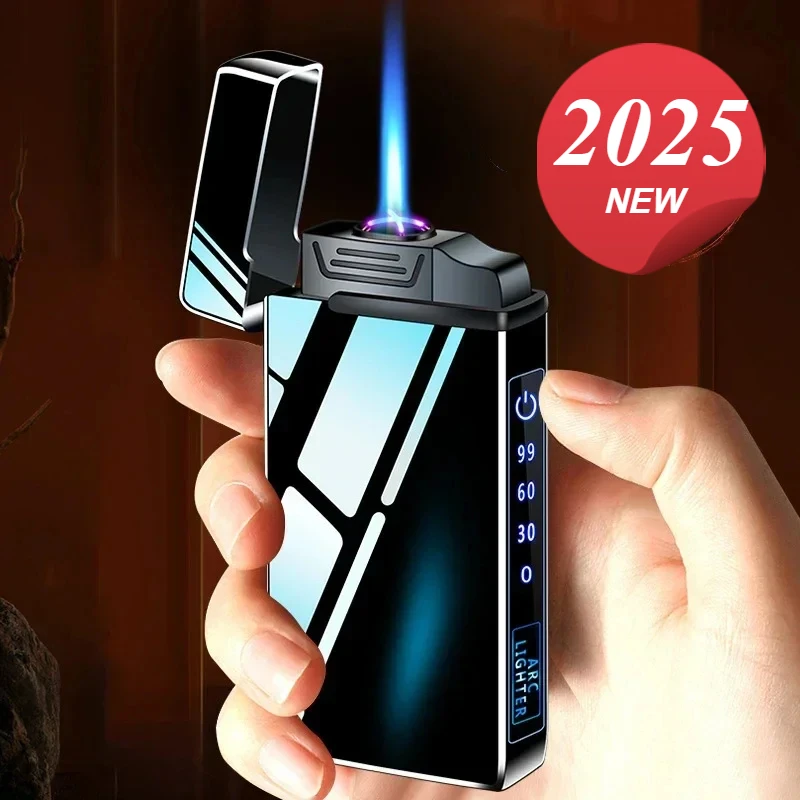 

2025 Electric Lighter Metal Windproof Double Arc USB Lighter Rechargeable Butane Gas LED Display Portable Lighter Gift New 2025