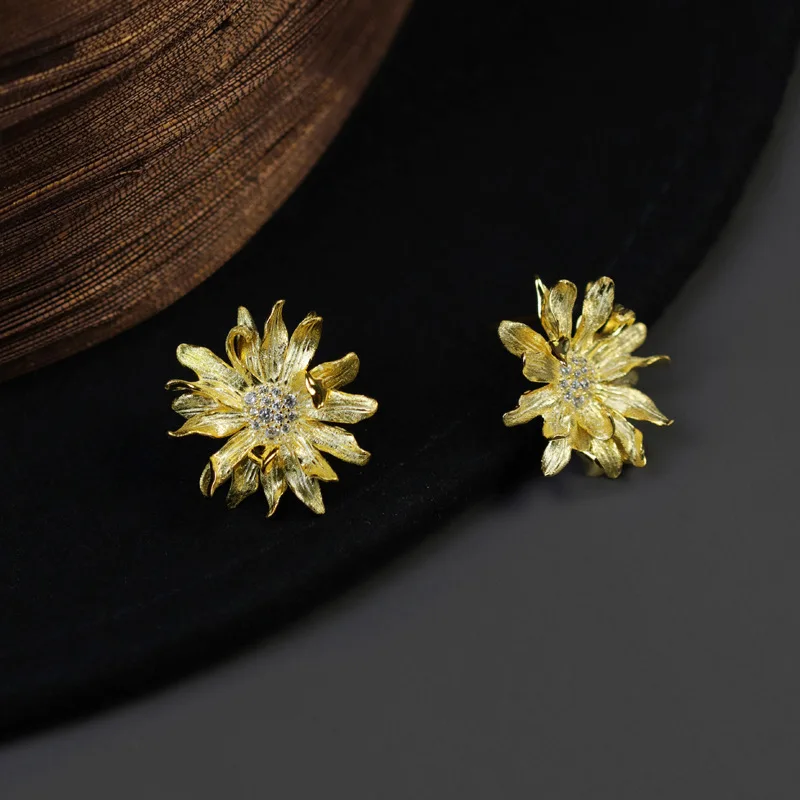 Miracle Sterling Silver 925 Original Design Sunshine Dancer Frangipani Gerbera Luxury Artistic High-End Floral Earrings