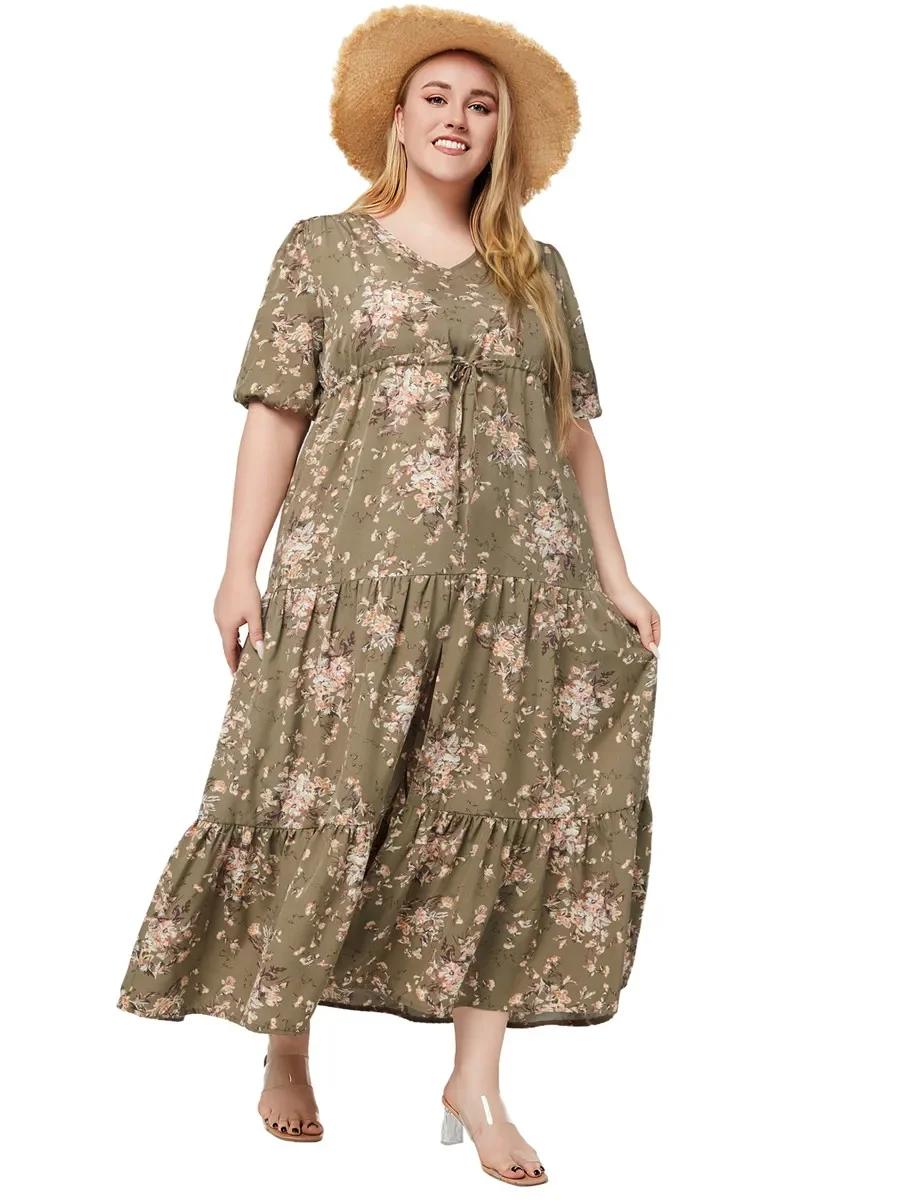 

Fashion Summer Dresses for Women Dress Short Sleeve Female Elegant Clothing Floral Women's Clothes