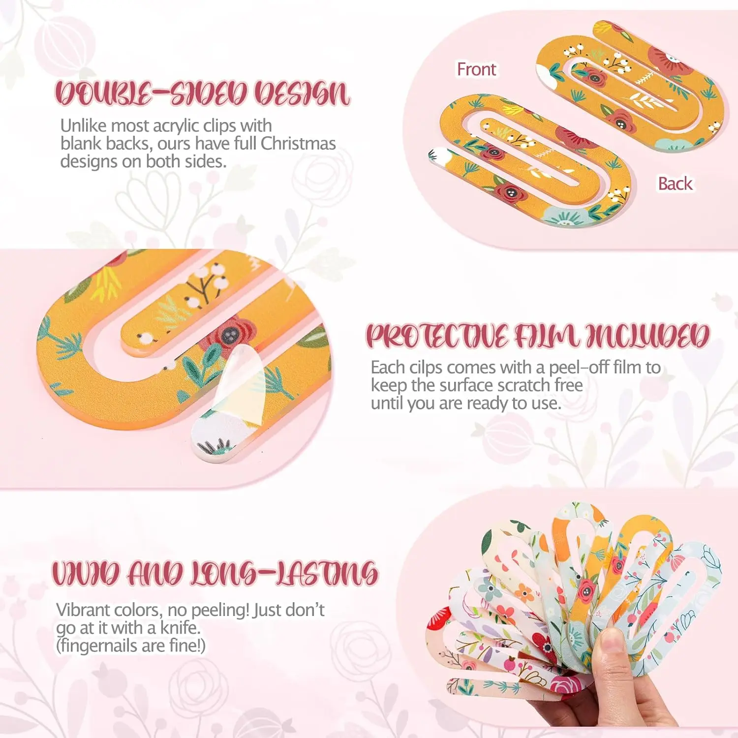 6/12/18 Pcs Jumbo Flower Acrylic Paper Clips Multicolor Floral Paperclip for Office Bookmark Gift Book Lovers, Desk Accessories