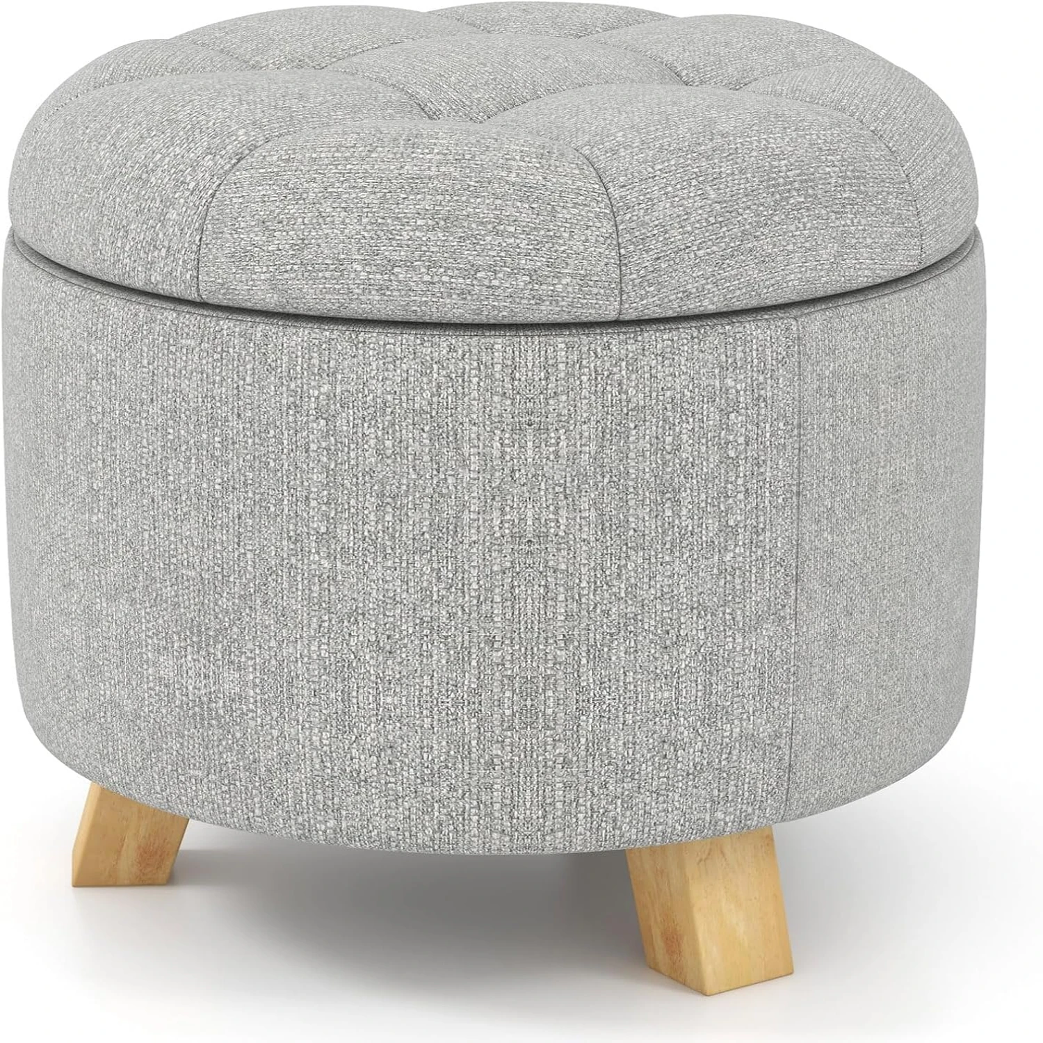 

Round Ottoman with Removable Lid, Fabric Upholstered Ottoman with Solid Wood Legs, Modern Multifunctional Sofa Foot Stool Extr