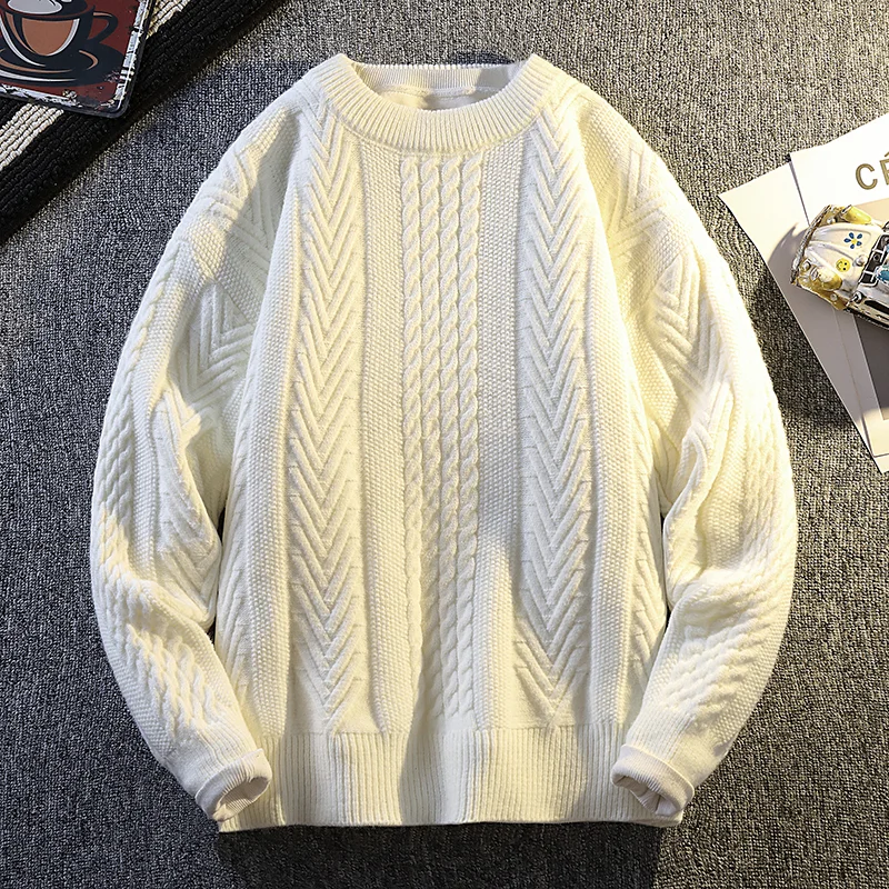 Solid Color Long-sleeved Pullover Sweater Round Neck Men's Fashionable Casual Top