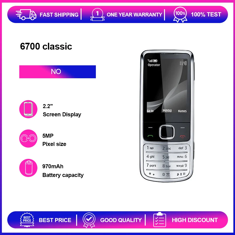 Teléfono Desbloqueado Reacondicionado 6700 classic 6700C 5MP 2G/3G GSM 900 / 1800 970mAh con Teclado Ruso, Árabe y Hebreo