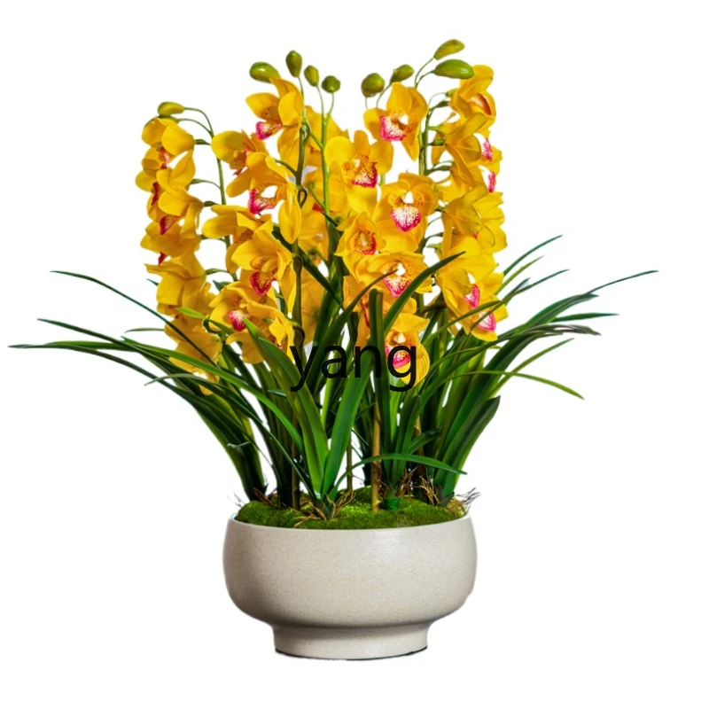 LXL Simulation Hand-Feeling Orchids Artificial Flower Decoration Flower Arrangement Living Room Decoration Bonsai