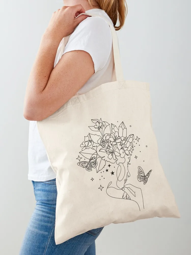 Flower Head Art Print Minimal Line Art Floral Illustration Single Line Sketch Female Facee Poster Tote Bag Shopper handbag