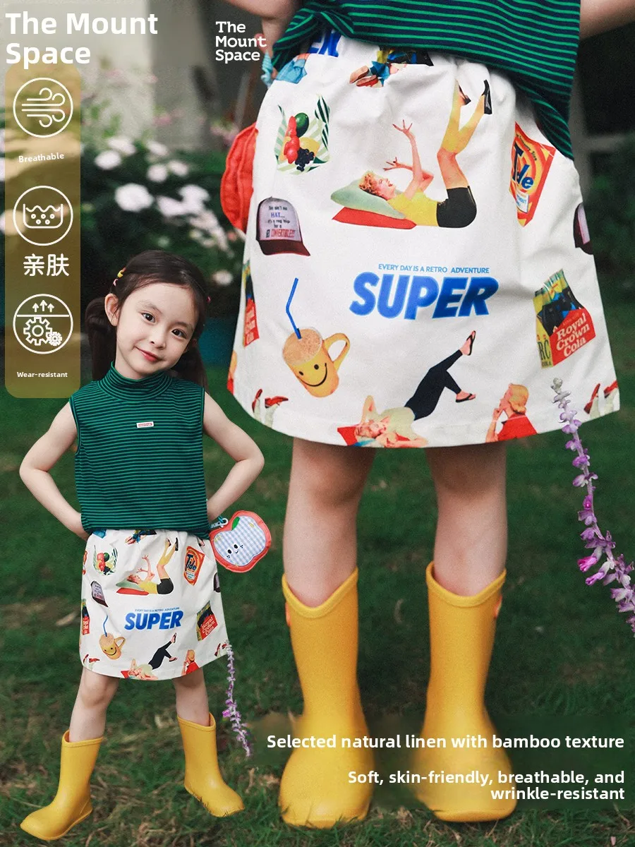 

Mount Space Kids Printed Half Skirt Breathable Outdoor Casual Short Skirt for Girls Summer New Style Polyester Fiber Skirt