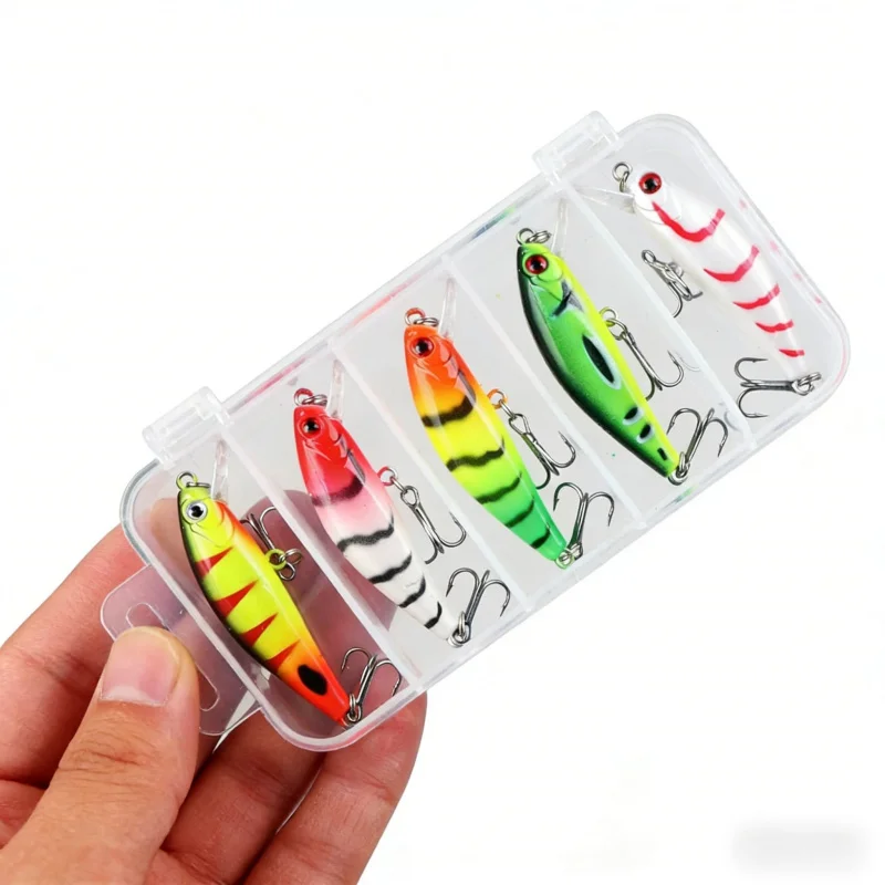 

Универсальная вибрирующая тонущая приманка-минноу для любых водоемов, 5 цветов, в коробке, 5 см, 6,5 г, микроприманка, твердая приманка, смешанные цвета