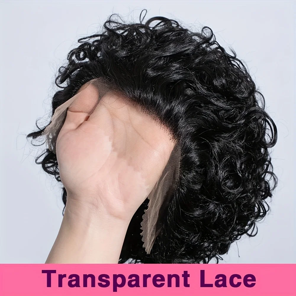 Kurze lockige Lace-Front-Perücken, 13 x 1 Wasserwellen-Echthaar-Perücken, transparente brasilianische kurze lockige Pixie-Schnitt-Lace-Front-Perücken für Frauen