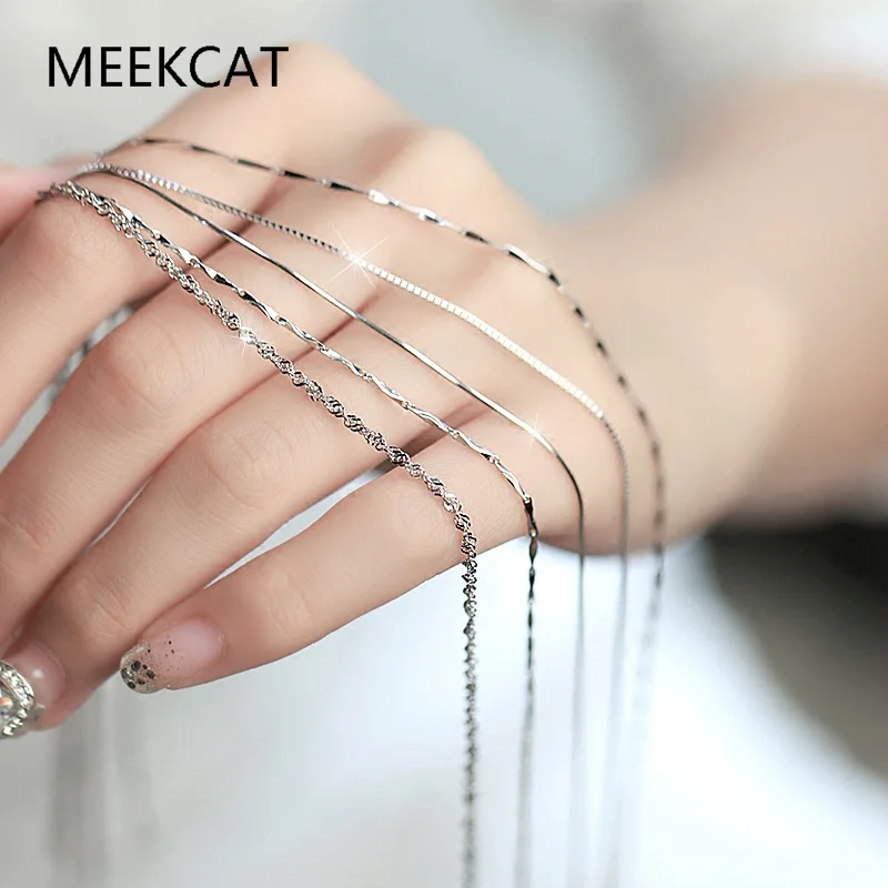 925 Sterling Silver Necklace Water-wave Snake Beads Box Chain 40/45cm Necklace For Woman Necklace Jewelry Colar de Prata DC25