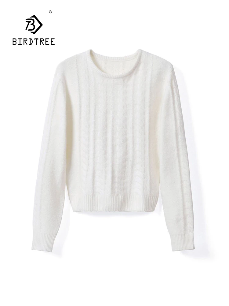 

Birdtree 20%Wool Simplicity Daily Sweater Women's Autumn Fashionable Slim Fit Versatile Commute Round Neck Knit Sweater T3D510QC