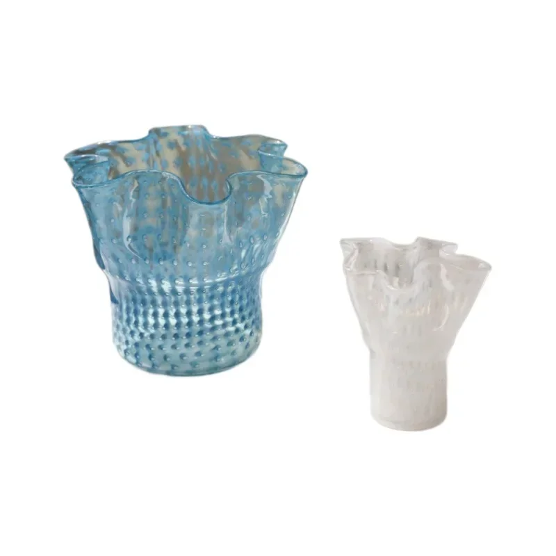 Home light luxury high sense blue cabbage vase glass ornament living room flower arrangement