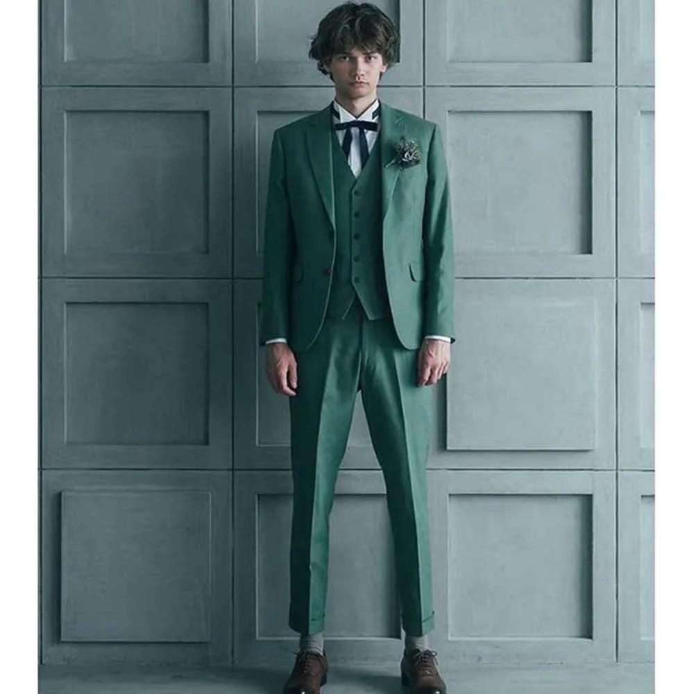

Luxury Fashion Green Suits for Men 3 Pieces Jacket Pants Vest Blazers Sets Japanese Style Banquet Business Male Clothing