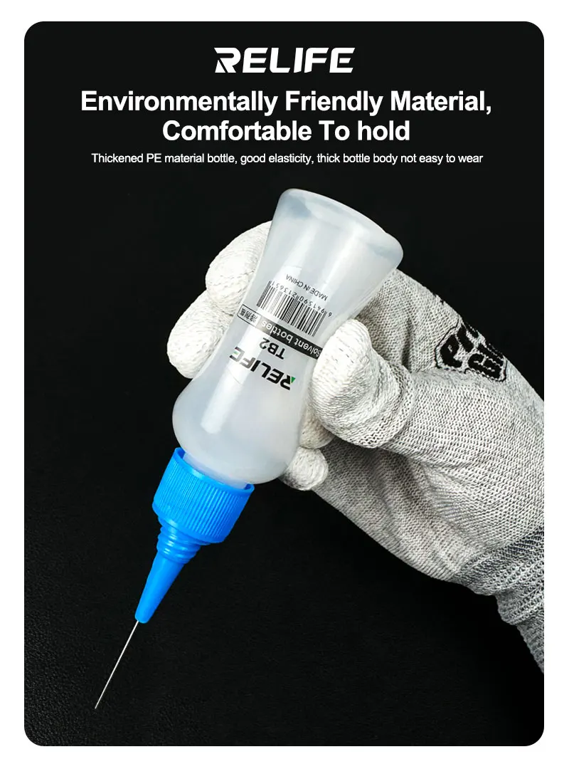 Garrafa solvente relife tb2 com tubo de agulha removível, design à prova de vazamento, controle de precisão, antiestático para telefones, ferramenta de reparo pcb