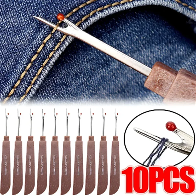 1/10Pcs Steel Thread Cutter Plastic Wooden Handle Seam Ripper Stitch Removal Knife Needle Art Sewing Tool DIY Sewing Accessories