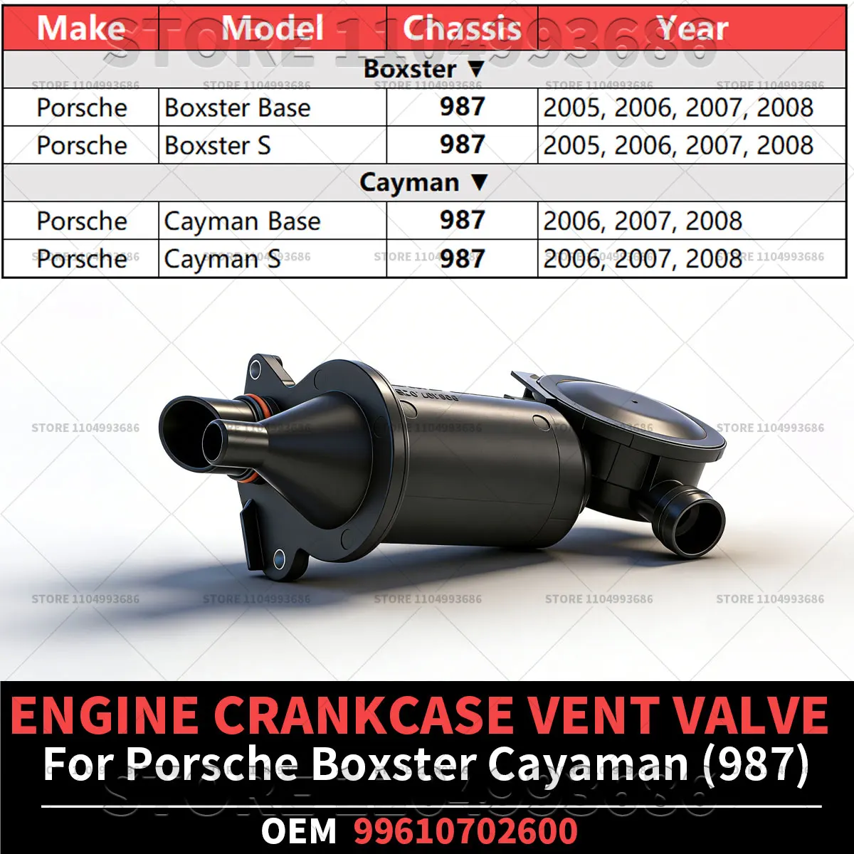For Porsche 2005 2006 2007 2008 Boxster Base S Cayman Base S (987) Crankcase Ventilation Valve OEM 99610702600 99610702601 view 2