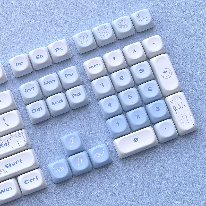 

Keycap Features Spot Cross-border Blue Keycap Five-sided Sublimation MOA Height Small Full Set of 120 + Keys PBT