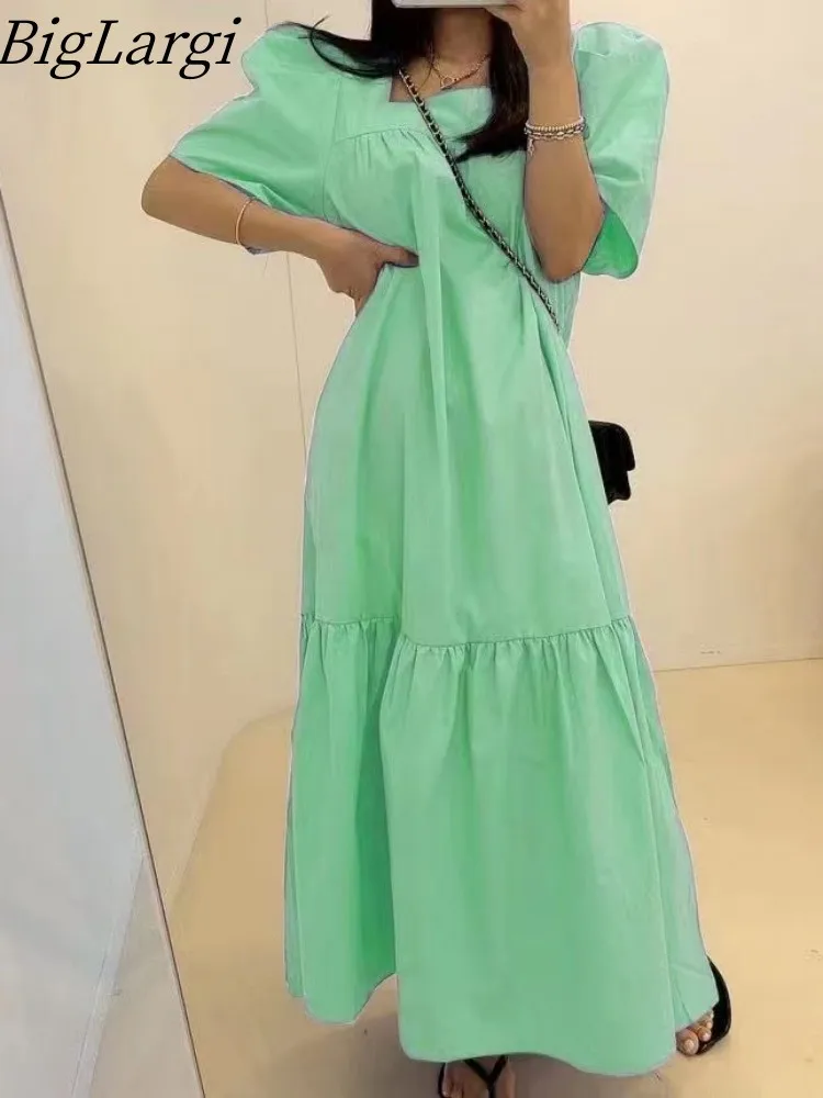 

2023 Summer Cotton Midi Dress Women Korean Elegant Vintage Ladies Dresses Loose Casual Chic Woman Dress Vestidos