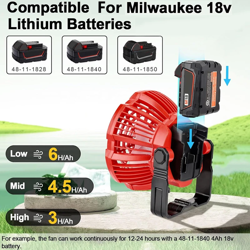 

НОВЫЙ портативный вентилятор с пультом дистанционного управления для кемпинга с аккумулятором Milwaukee 18 В, 3 энергоэффективными настройками скорости и регулируемой светодиодной подсветкой