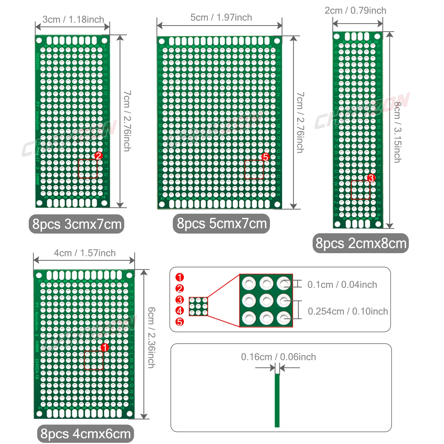 20 Pcs Double Sided PCB Board ( 2X8 3X7 4X6 5X7 ) Tinned FR4 Prototype Kit Printed Universal Circuit Perfboard for DIY Soldering