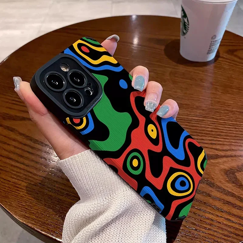 

Luxury Phone Cases for iPhone 11 12 13 14 15 Pro Max Case 15 Plus 13Pro 15Pro 14Pro Max Color Geometric Protective Cover Coque