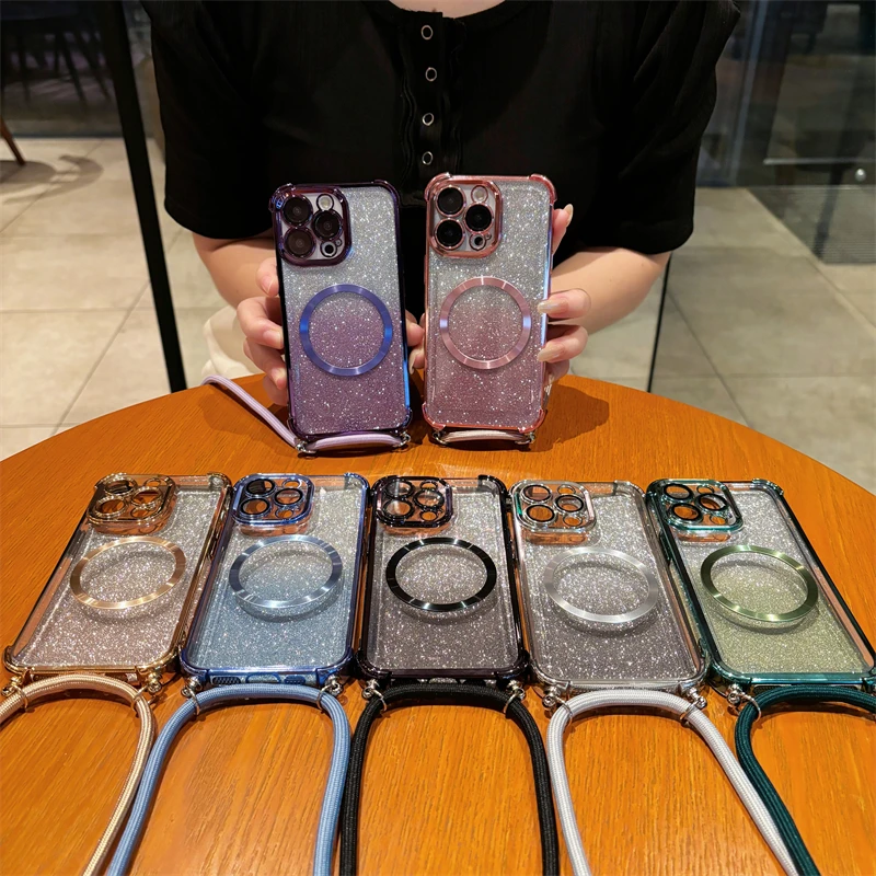 

15T Phone Case For Xiaomi 15T 15T Pro 17 Pro Max Luxury Plating Magnetic Crossbody Lanyard Silicone Soft Back Clear Cover Funda