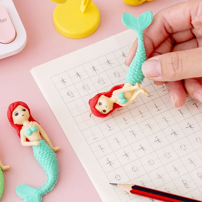 Imagem -03 - Cute Mermaid Princess Eraser para Meninas Lápis de Desenhos Animados Kawaii Borracha Montada Papelaria Infantil Office School Supplies Pcs Set