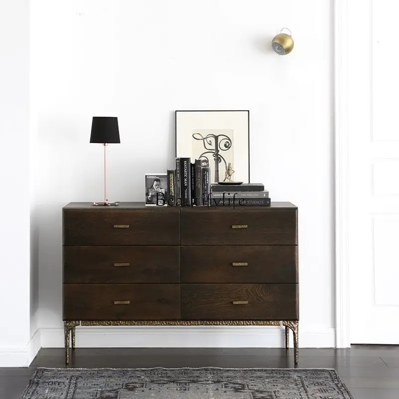 

Nordic oak dining side cabinet retro British Nordic siding cabinet six-bucket storage cabinet
