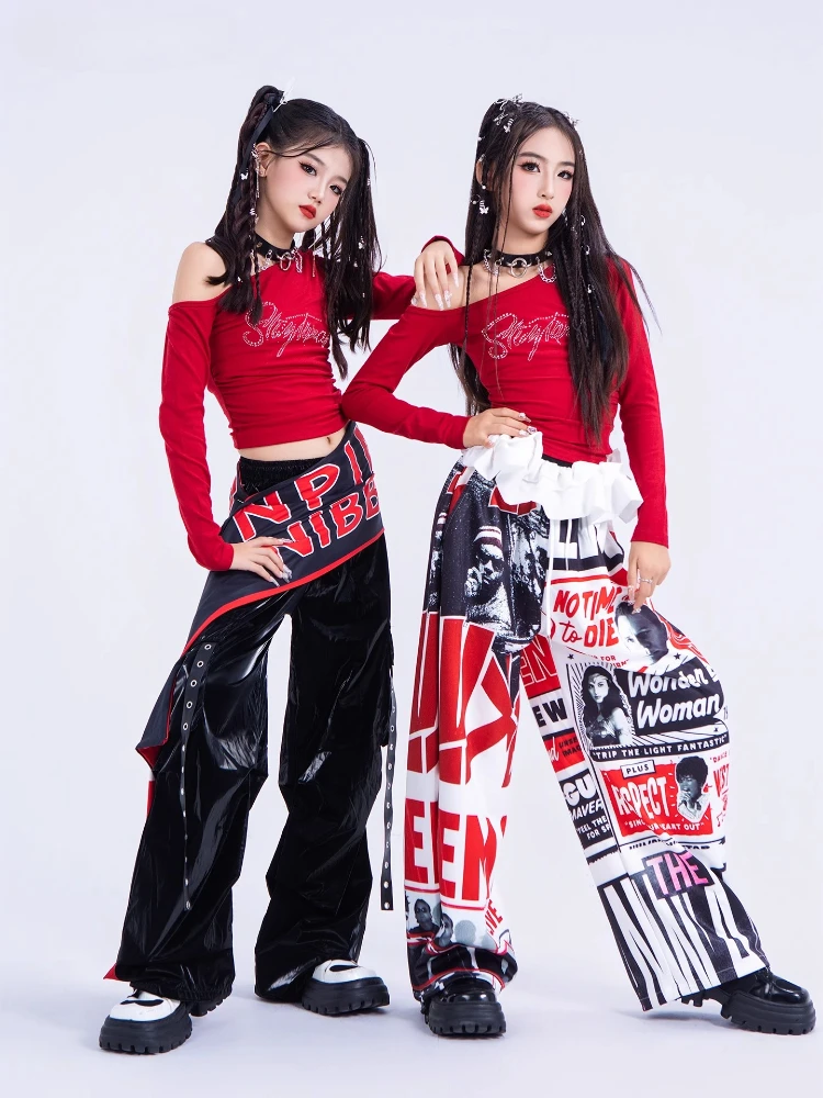 New Girls Hip Hop Dance Costume Cool K-pop Jazz Dance Stage Outfit Group Fashion Show Stage Clothes Long Sleeve Top Loose Pants