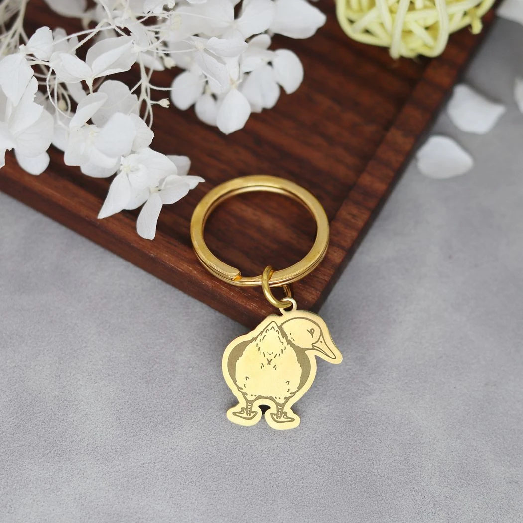 Strange Duck Pendant Keychain Custom Name Keyring ID Number Tag Men Women Stainless Steel Personalized Jewelry Gift Keepsakes