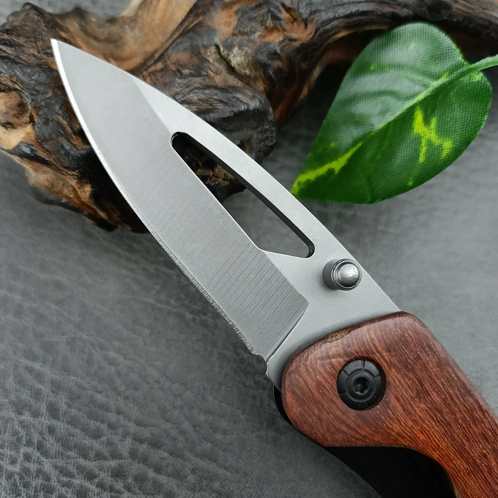 DA85 Tactical Outdoor Pocket Knife 5Cr13Mov Steel Blade Wooden Handle EDC Utility Folding Kinfe for Wilderness Camping Hiking