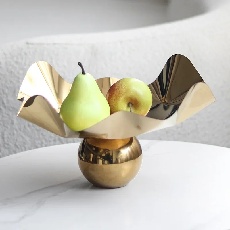 Stainless Steel Square Storage Tray, Metal Pleated Artistic Tray, Fruit Living Room Desktop Decoration, Tableware, Kitchen