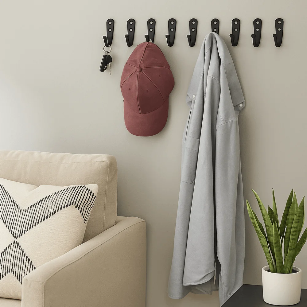 10Pcs Retro Style Wall Mounted Coat Hooks Iron Household Clothes Storage Rack Rustproof Metal Wall Hanging Hook Bathroom Use