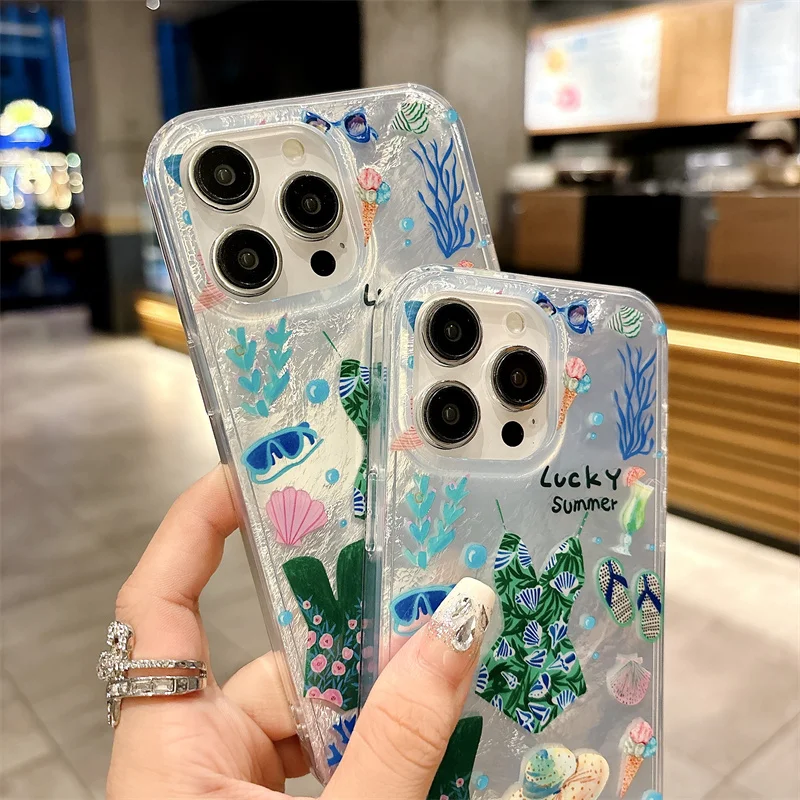 سيليكون حالة الهاتف للصدمات ، غطاء لطيف ، ملابس السباحة قبعة نمط ، بارد ، أزياء الصيف ، ايفون 15 برو ، 12 ، 14 ، 13 برو ماكس ، 11