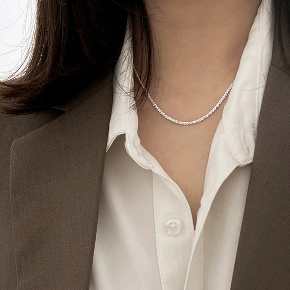 

2Pcs 45cm For Clavicle Chain Silver Necklace for Women Men Silver Chain Necklace For Women Shiny Jewelry Accessories