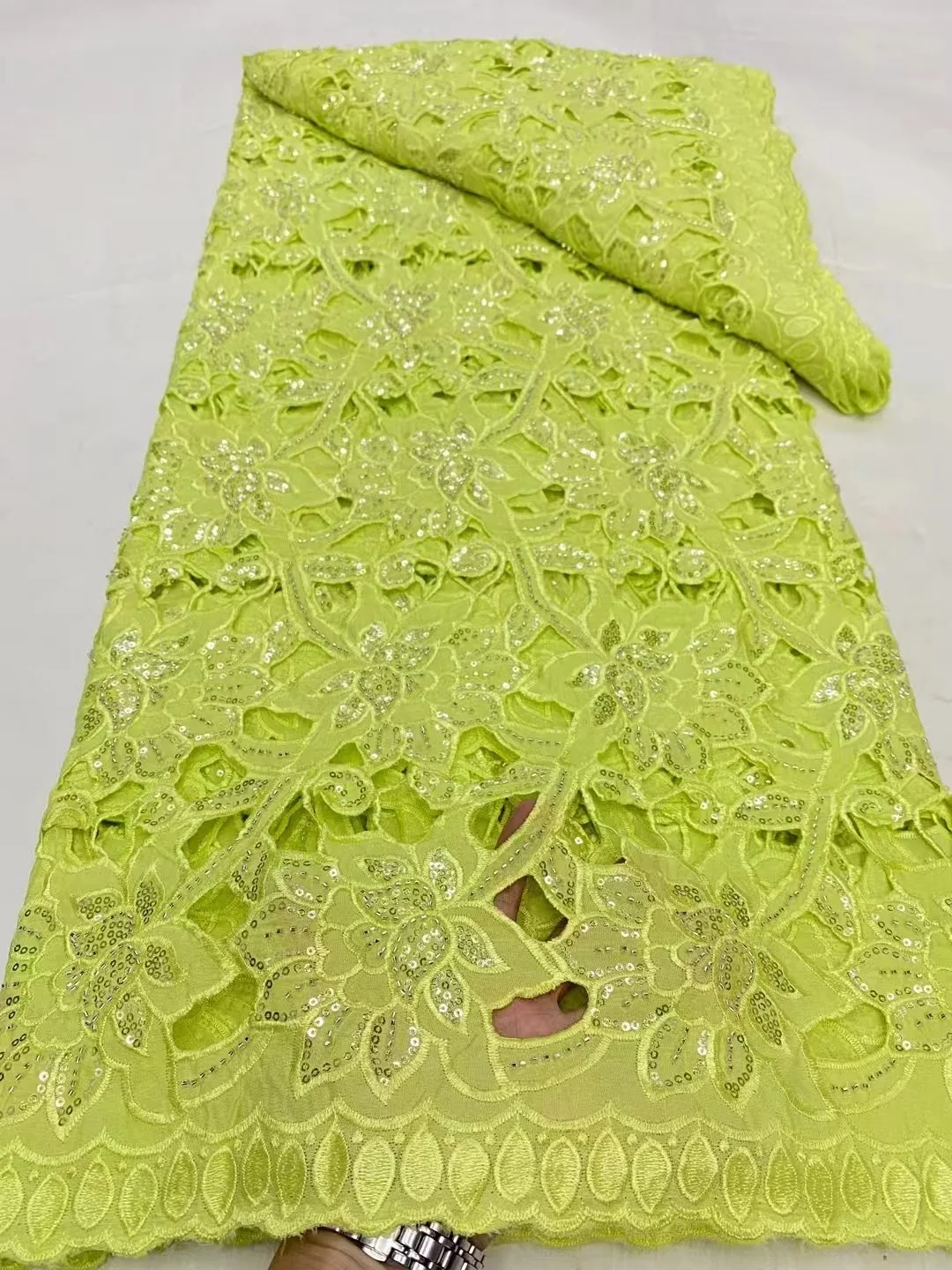 

High Quality Cord Guipure Lace Fabric Latest African Water Soluble Nigerian Lace Fabric Elegant Dresses For Women Wedding Sewing