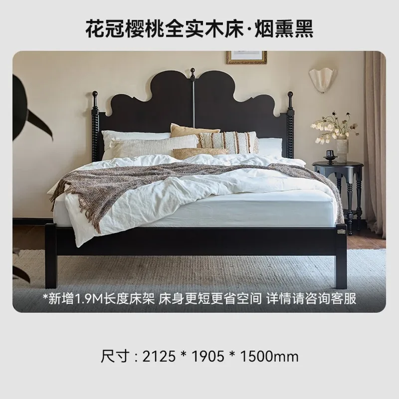 French retro all solid wood bed, cherry wood crown bed
