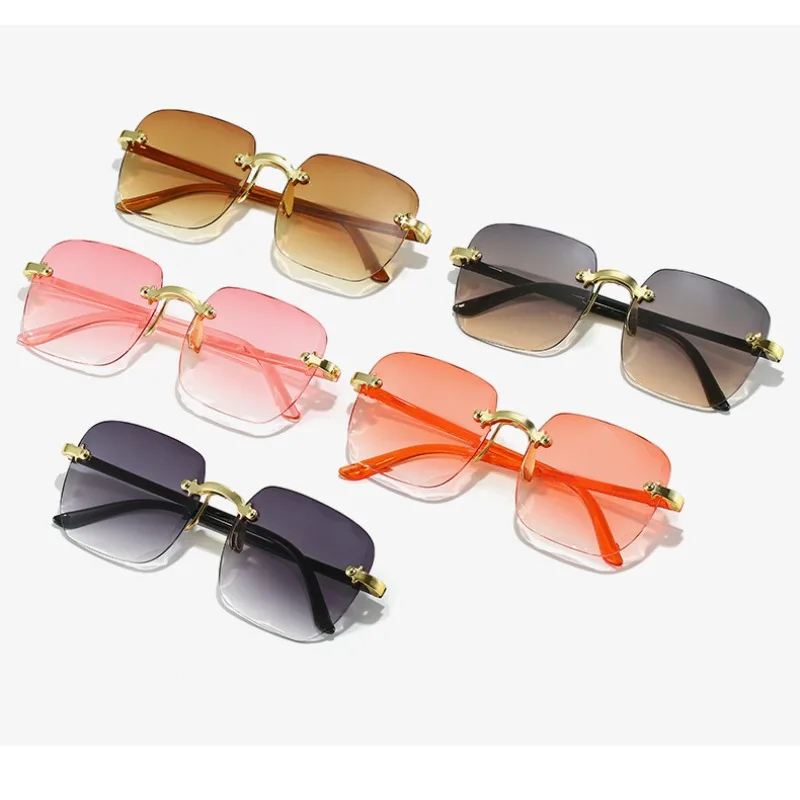 Fashion Trend Rimless Square Sunglasses Car Visor Glasses Clip Glasses Clip Accessories Decorative Supplies Combination Set