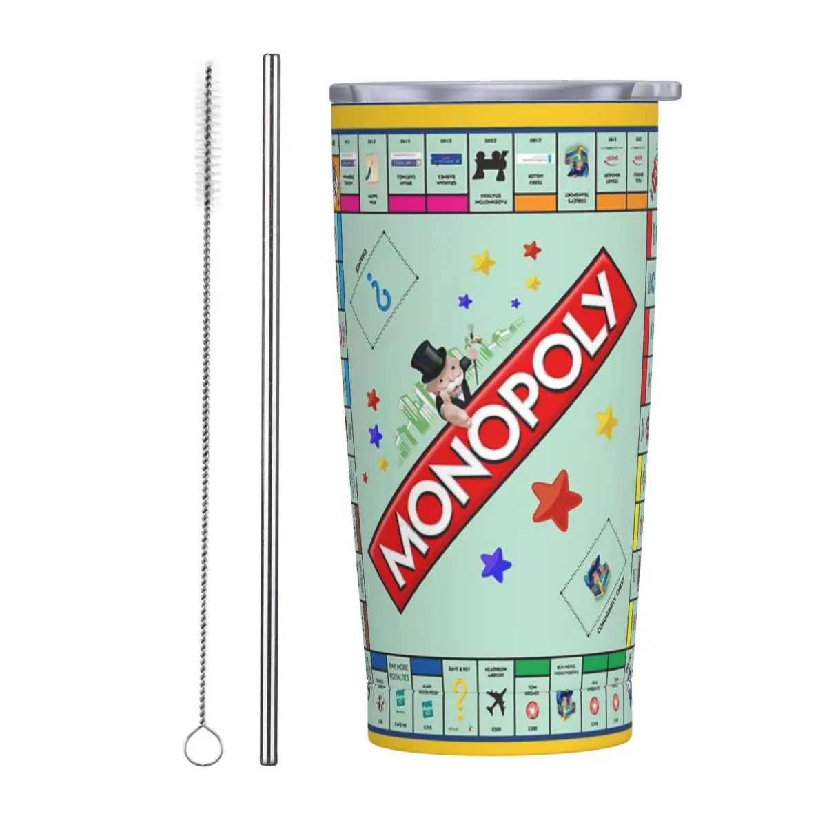 Monopoly Board Game Classic Stainless Steel Tumbler Vacuum Insulated Mugs Thermal Cold Cup Straw With Lid 20oz