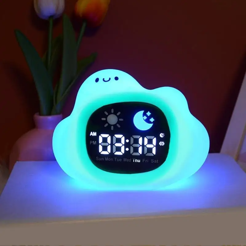 Child Friendly Cartoon Alarm Clock Combining Night Lamp Functionality 1800mAh Powerful For Bedrooms Or Desktops 87HA