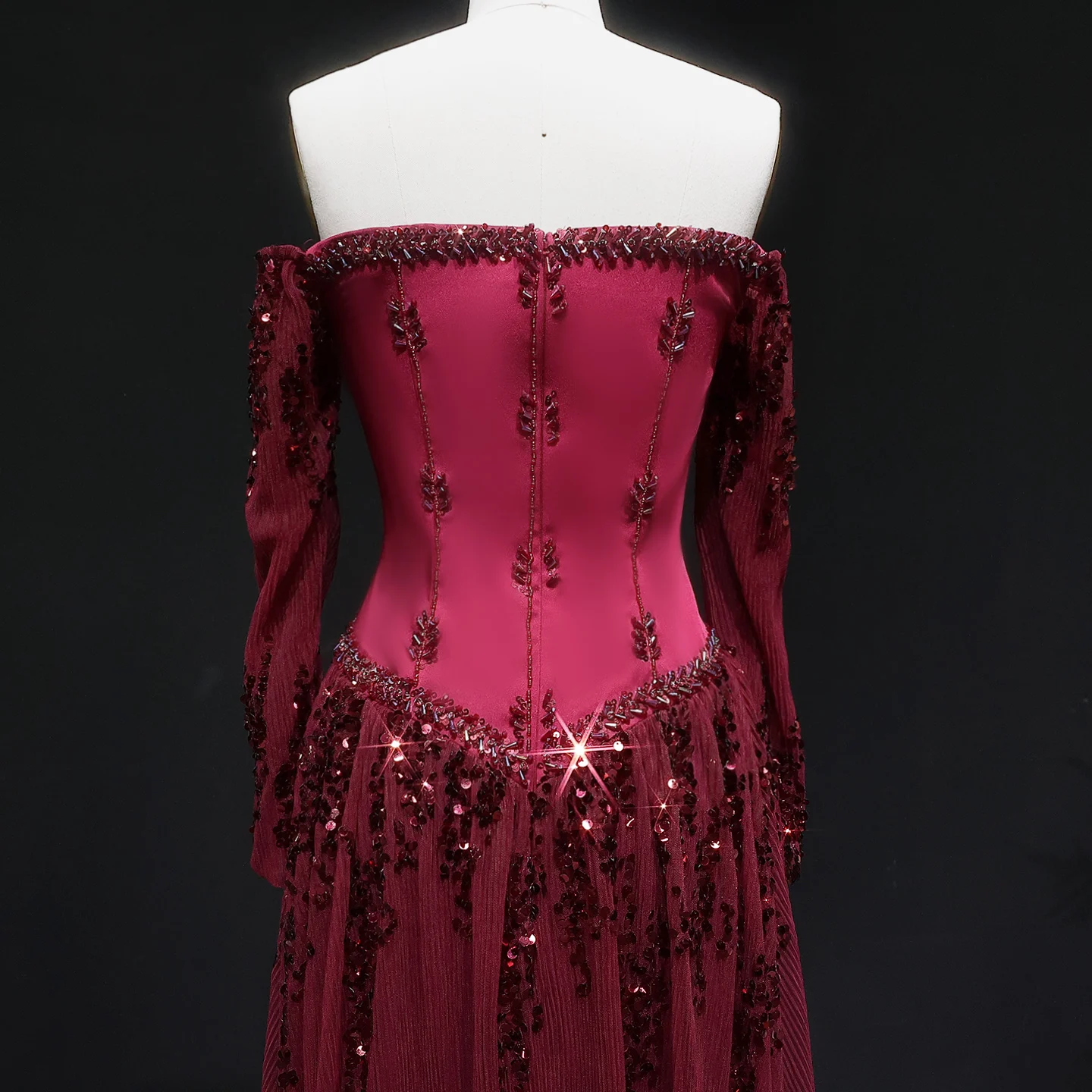Sharon Said Elegantes Sweetheart-Abendkleid mit Transparenten Langen Ärmeln und Perlen für Hochzeiten, Partys und Bälle SS628 Maßanfertigung – Detail 24