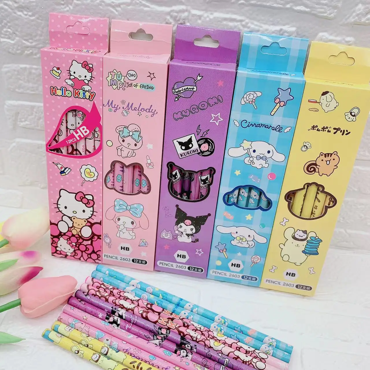 12Pcs/Box Sanrio Pencil Melody Kuromi Cinnamoroll HB Black Write Draw Pencils Primary Students Stationery School Children Gift image 2