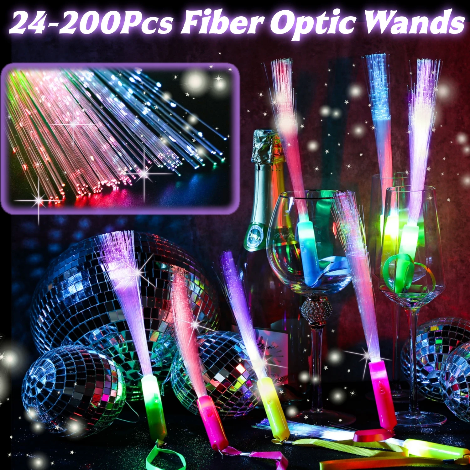 

Glow Fiber Optic Sticks, LED Light Wands, Glow in The Dark Party Supplies, Fiber Optic Wands for Weddings, Birthdays&Events