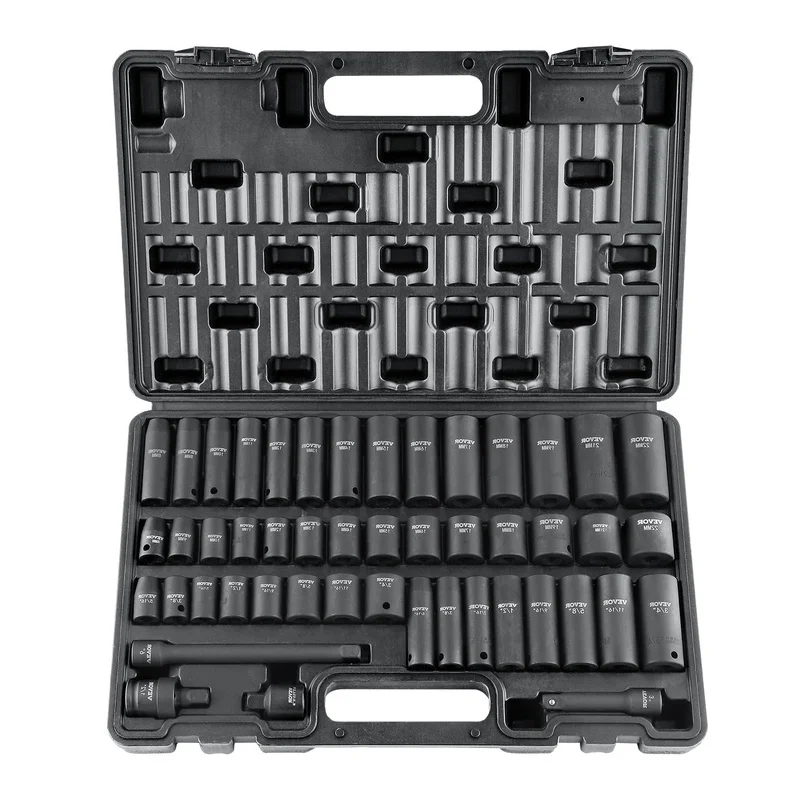 

48 PCS 3/8 Drive Impact Socket Set Cr-V Alloy Steel Deep Shallow High Torque Tool Box Automotive Repair