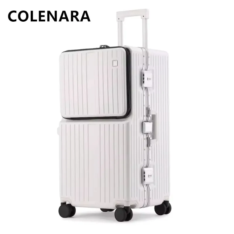 COLENARA-Grande Capacidade Alumínio Quadro Bagagem Carrinho, Universal Tipo Travel Bag, Trolley Case, USB Carregamento Mala, 26 "28" 30"