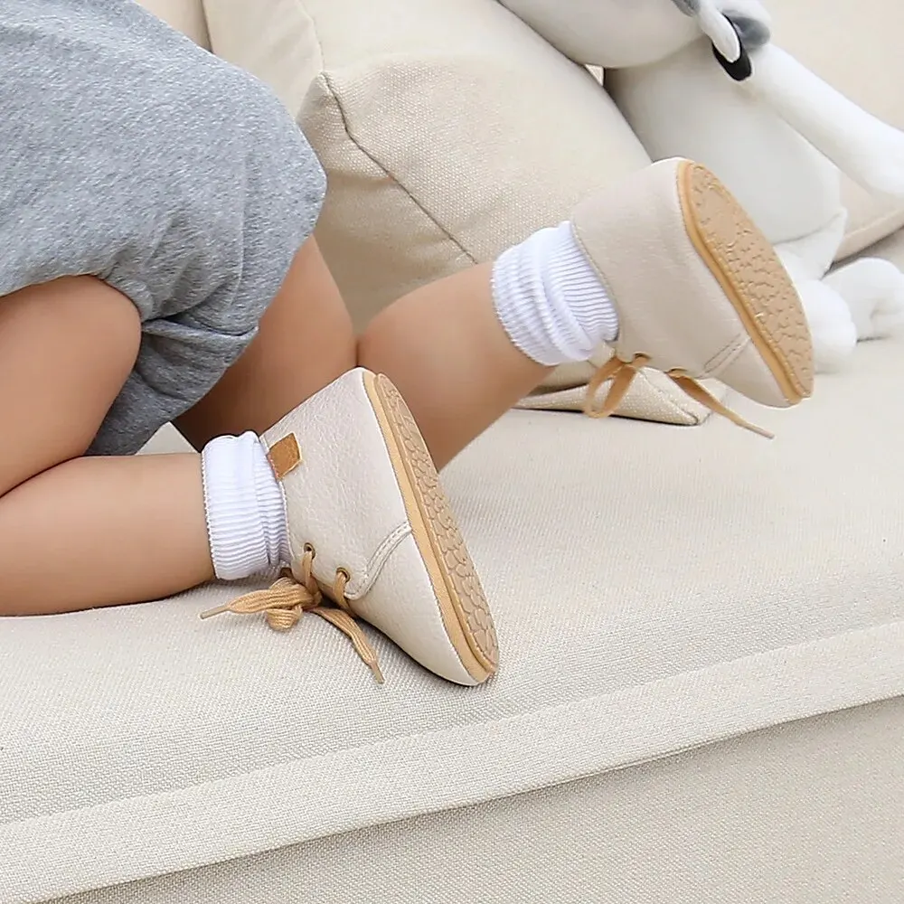 Meckior Baby Shoes Retro PU Leather Boy Girl Shoes Toddler Rubber Sole Anti-slip First Walkers Unisex Newborn Moccasins