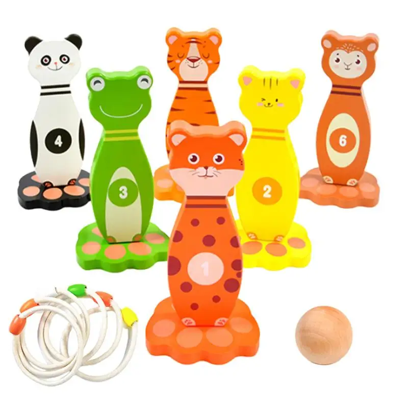 Ring Throw Game For Kids Wooden Animal Ring Throw Game Toy Set Party Game 6 Targets Balls & 6 Rings Combo Preschool Activities